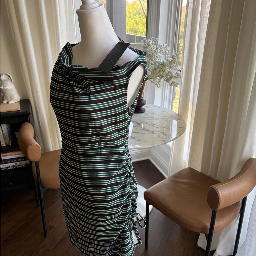 NWT Lioness Cowl-Neck Midi Dress in Black and Green Stripes
